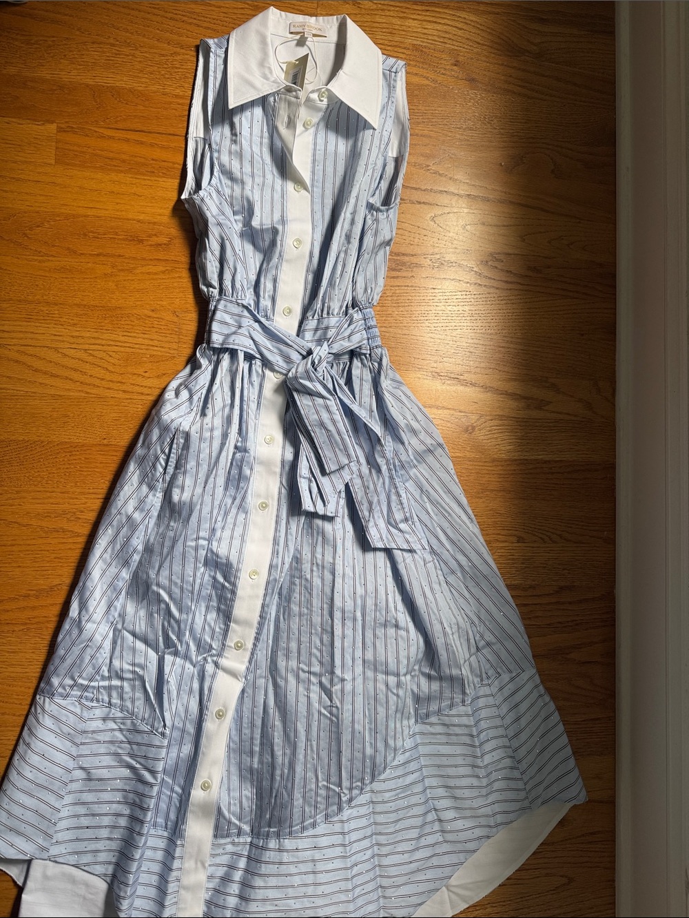 Ramy Brook Juniper Tie Waist Sleeveless Midi Shirtdress
